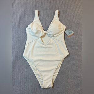 Shade & Shore Soft Cream High Leg‎ Swimsuit Size Large
